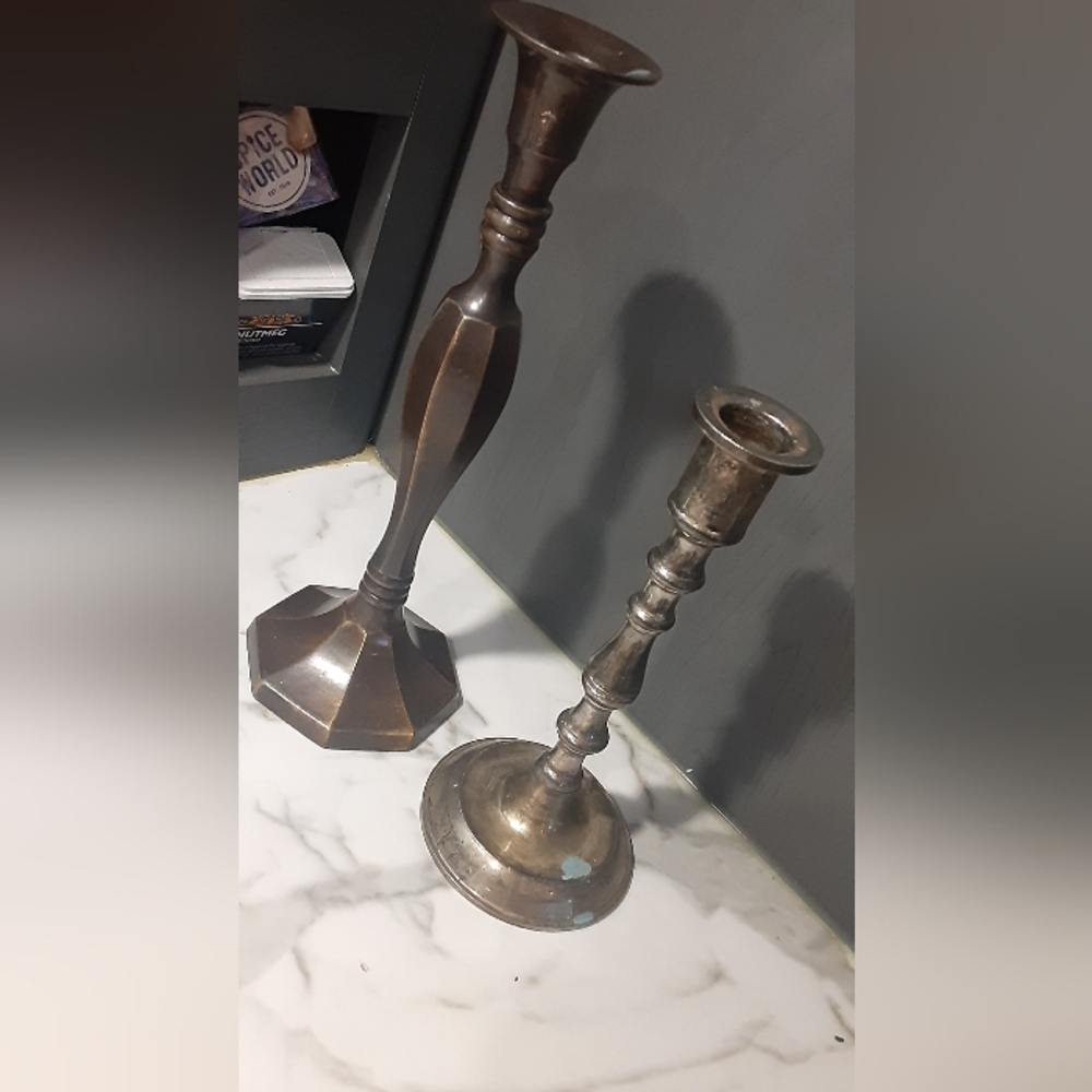 Pair of 2 Vintage darker Brass/metal Candlestick Holders-beautiful paired